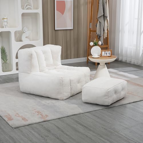 roomfitters Fluffy Bean Bag Chair with Memory Foam and Ottoman, Blue O153