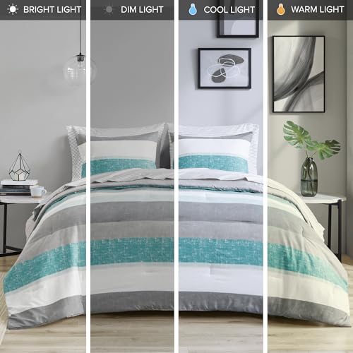 Madison Park Essentials Queen Comforter Set, 7 Piece, Aqua/Grey Z327