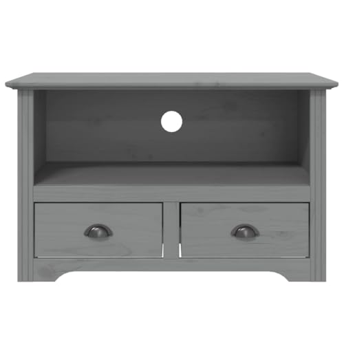 XAVIER Entertainment Center TV Stand with 2 Drawers BODO Gray Solid Wood Pine D66067
