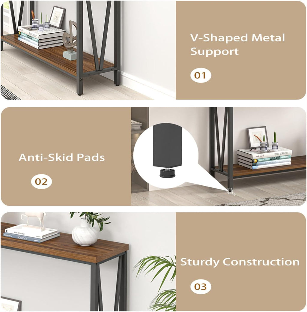 FOLUBAN Modern Coffee Table with Storage Shelf, Rustic Walnut T526484