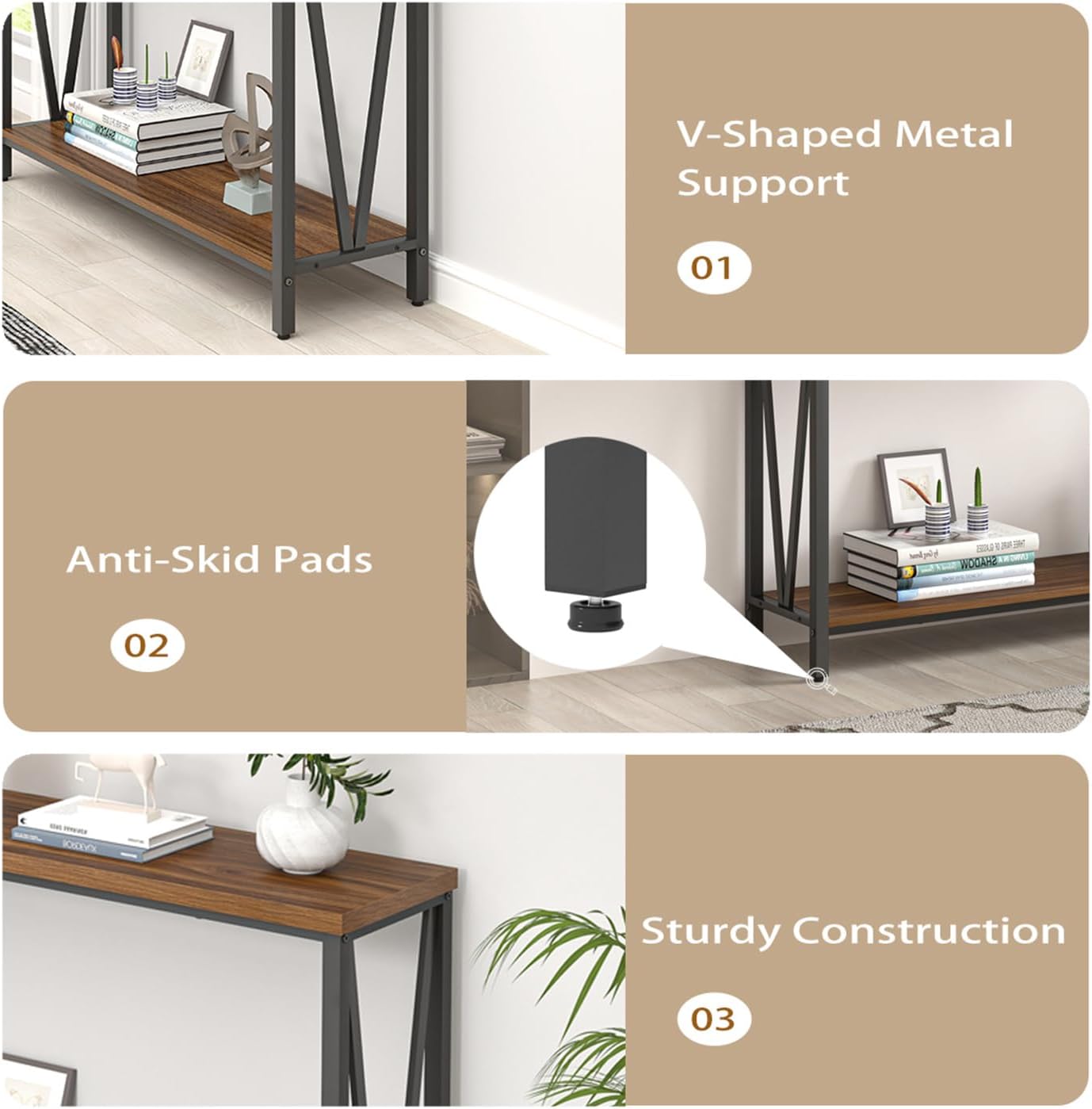 FOLUBAN Modern Coffee Table with Storage Shelf, Rustic Walnut T526484