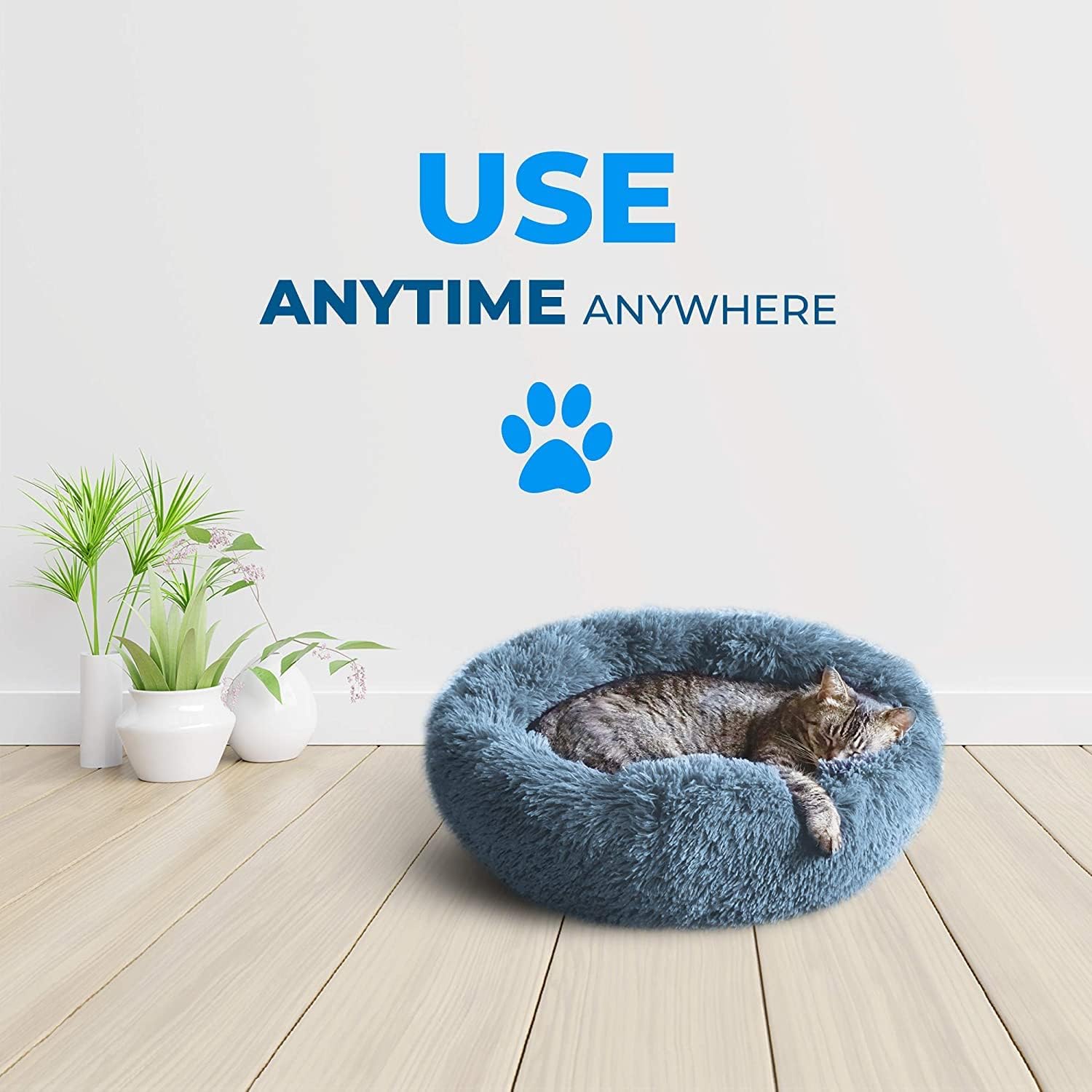 Whiskers & Friends Cat Bed, Washable Calming Pet Bed for Indoor Cats U90779
