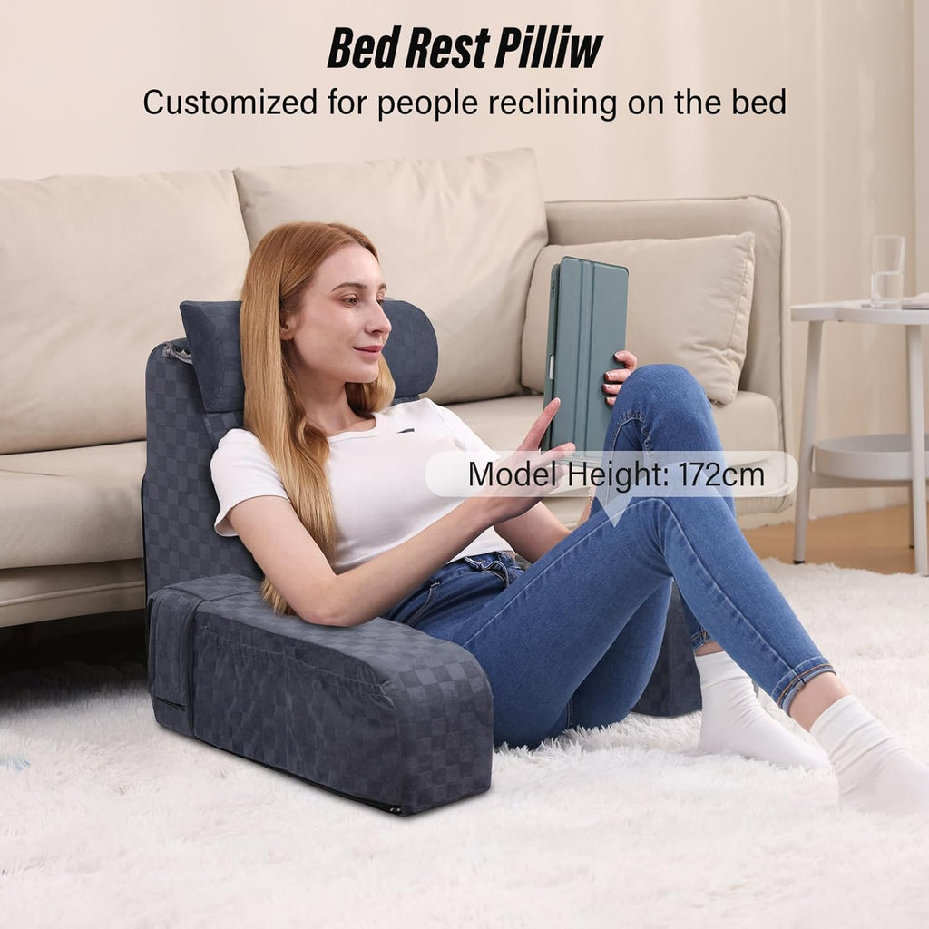 Vekkia Reading Pillow for Sitting in Bed Adult, Back Rest Pillow with Arms, Dark Grey O360566