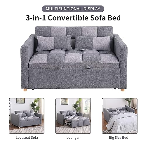 Loveseat Sleeper Sofa with Adjustable Backrest, Teddy Fabric Couch Bed (Brown) C96832