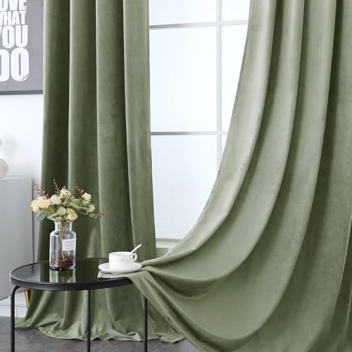 Timeper Taupe Velvet Curtains 96 inches Grommet Blackout Panels 2 Pack J2479