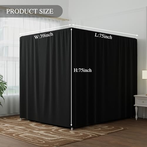 Black Canopy Bed Curtains Queen Lightproof Drapes with Top Ties and Tie Backs G1021