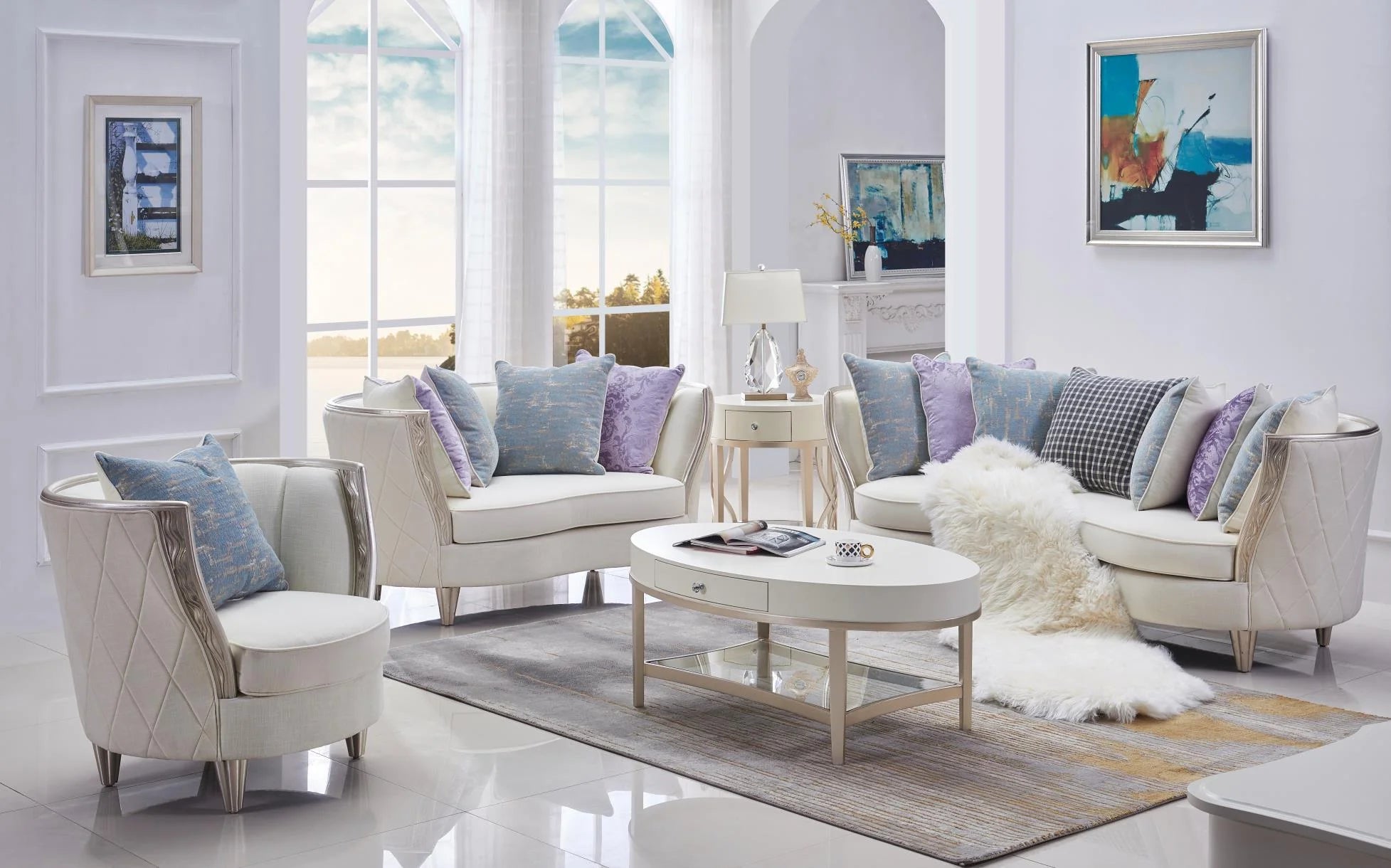 McFerran SF2518 Linen Blend Sofa & Loveseat Set 2 Pcs X4455