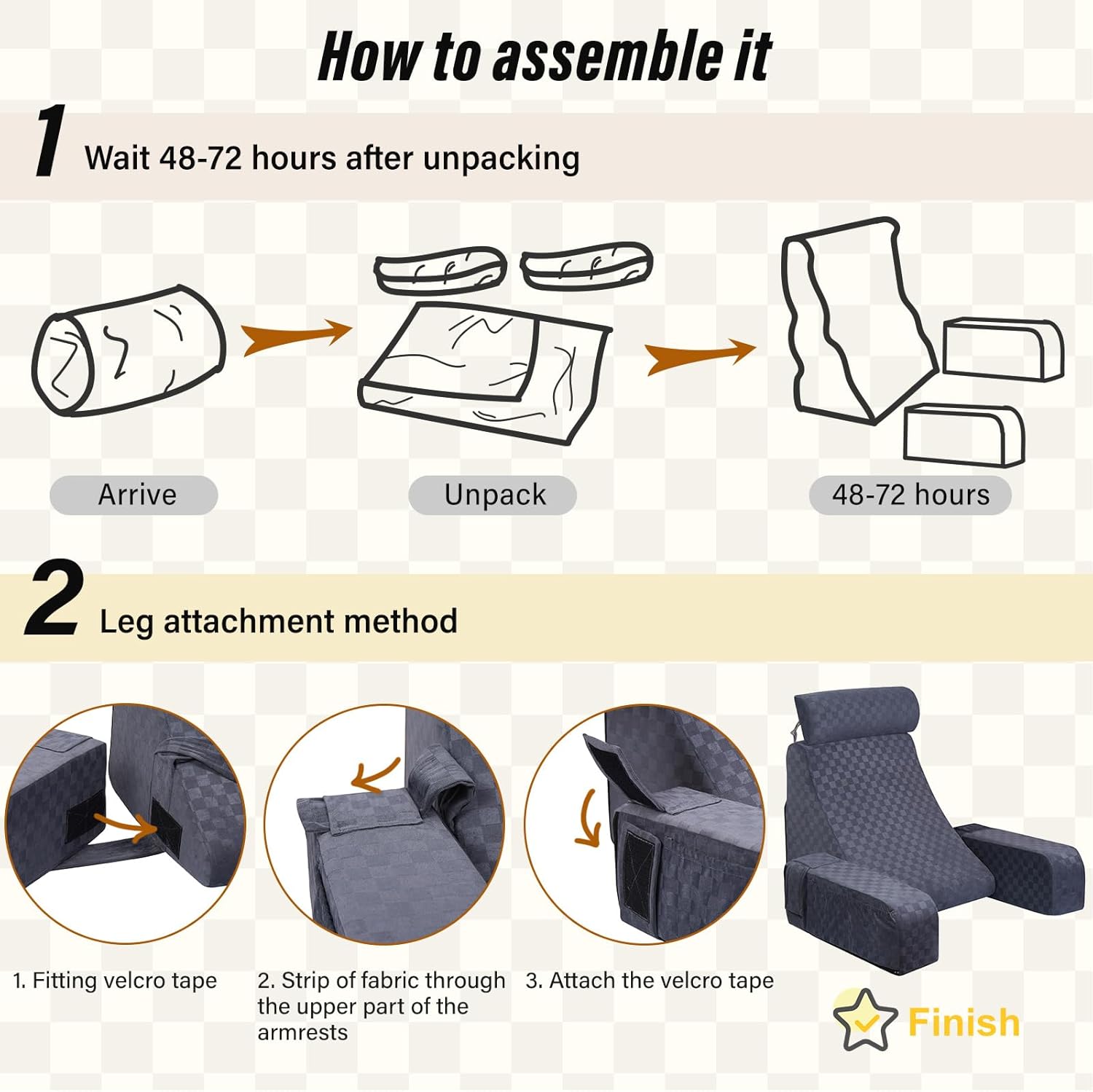 Vekkia Reading Pillow for Sitting in Bed Adult, Back Rest Pillow with Arms, Dark Grey O360566