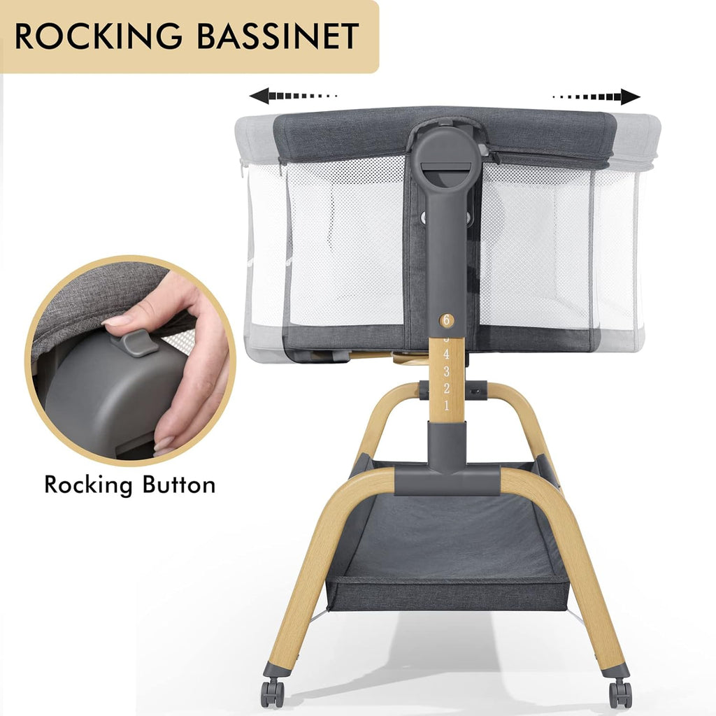 3 in 1 Baby Bassinet with Storage Basket and Wheels, Adjustable Height O351485