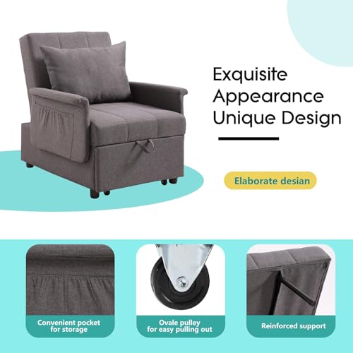 Convertible Sleeper Chair Bed with Adjustable Backrest and Pillow U634