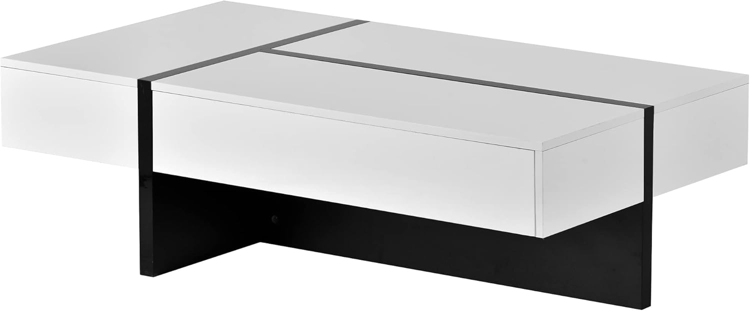 Merax Contemporary Rectangle Coffee Table, High Gloss, White and Black L88478