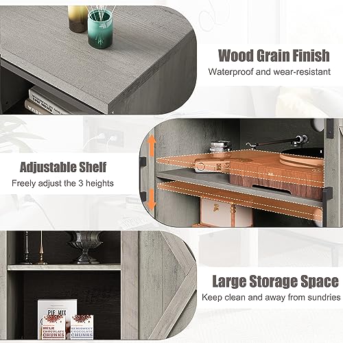 IDEALHOUSE Gray Barn Door TV Stand for 65 Inch TV, Farmhouse Entertainment Center with Storage A40792
