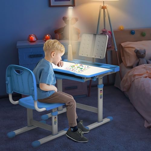 BELANITAS Kids Desk and Chair Set, Height-Adjustable with Tilted Desktop, Green N2047