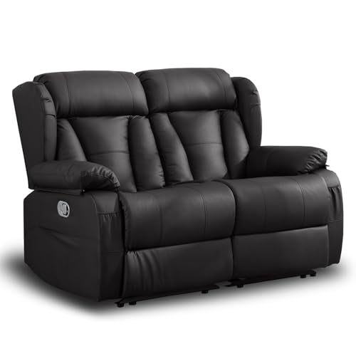 58.3" RV Loveseat Recliner Sofa - Home Theater Seating with Side Pockets for Living Room, Manual Double RV Recliners for Travel Trailers (Brown, Loveseat)