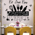 Wall Stickers Kitchen Quotes The Kitchen is The Heart of Home Sign Decor Word Saying Lettering Eat Drink Enjoy Wall Decals Removable DIY Vinyl Wall Art Sticker for Kitchen Living Room Dining Room