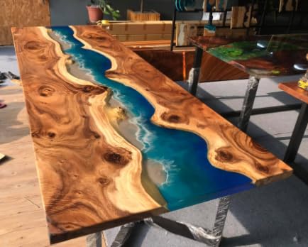 Live Edge Epoxy Dining Table with River Wave Design Q138577