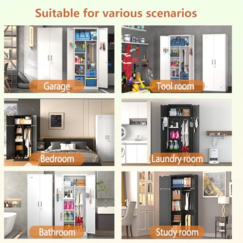 Metal Armoire Wardrobe with 2 Doors, 2 Drawers and Hanging Rod B671843
