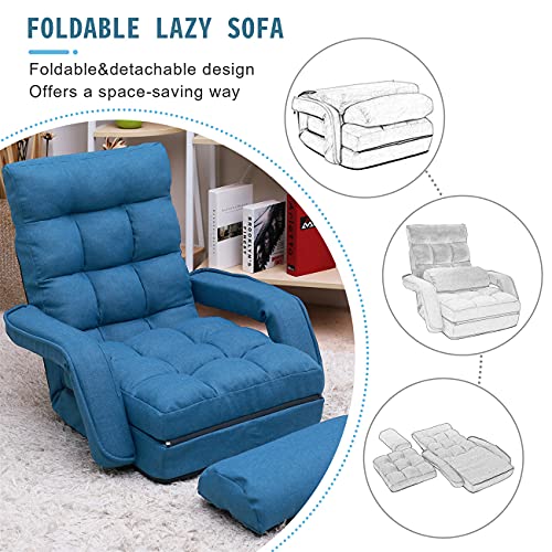 6-Position Adjustable Chaise Lounge Sofa with Armrests and Pillow, Blue B590