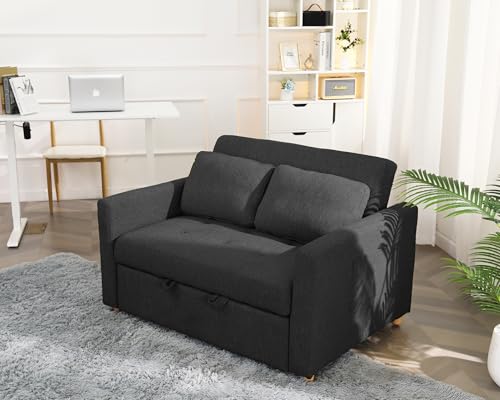 3-in-1 Convertible Sleeper Sofa Bed with Adjustable Backrest, Linen Fabric, Sky Blue K365