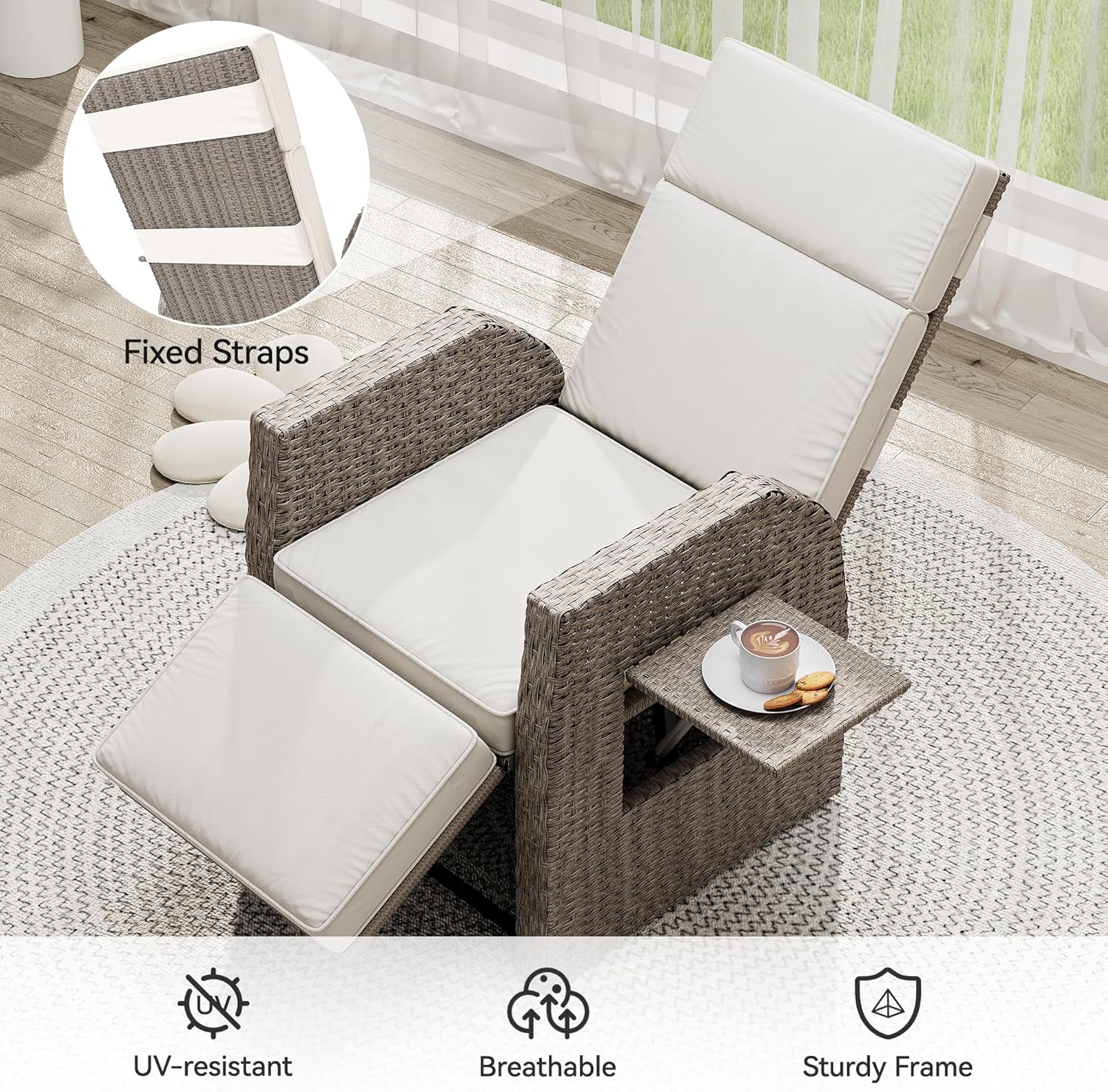 YITAHOME Outdoor Recliner Chair Patio Wicker Lounge Chair with Adjustable Angle, Beige L892