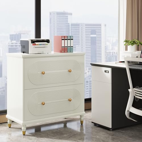 Tribesigns 2-Drawer File Cabinet for Home Office, Wooden Lateral Filing Cabinet with Gold Legs, Gray I537973