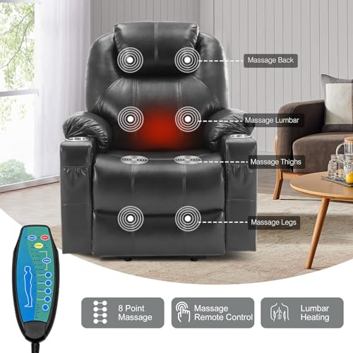 Electric Power Lift Recliner Chair with Heat & Massage for Elderly, PU Leather, Grey U505711