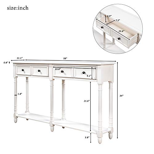 Merax Espresso Wood Narrow Console Table with Drawers and Bottom Shelf X20011