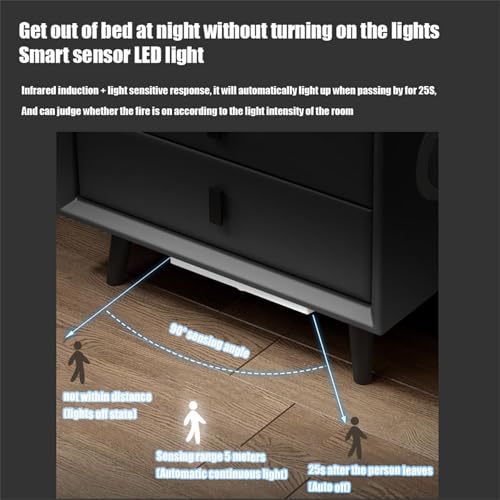 Nightstand with Wireless Charging Station, LED, 2 Drawers, Fingerprint Lock and Speaker (White 2) T603