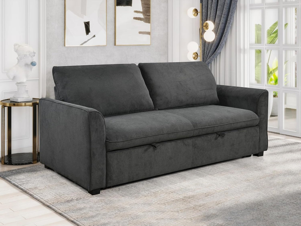 Queen Size Convertible Sleeper Sofa Bed 78-Inch Pull-Out Loveseat Beige K1972