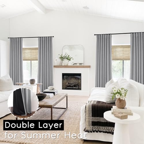 Sliding Door Curtain Patio Blinds, Light Blackout Linen Drapes, Seafoam Sea Green Grey, 96in Long P36839