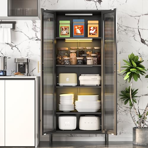 71" Display Cabinet with Glass Doors, 4 Shelves, Black T61531