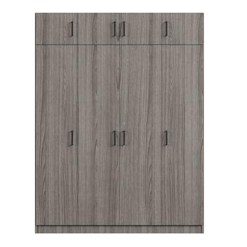 Wardrobe Armoire with 4 Doors, Mirror, Shelves and Hanging Rod R902