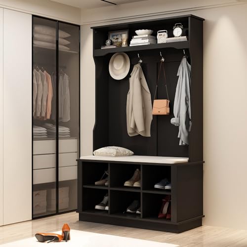 MOUMON Entryway Coat Rack with Storage Bench and Shoe Rack, Grey D182839