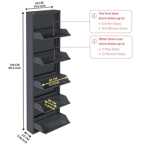 5 Tier Metal Shoe Cabinet with Cover, Anthracite Q68446