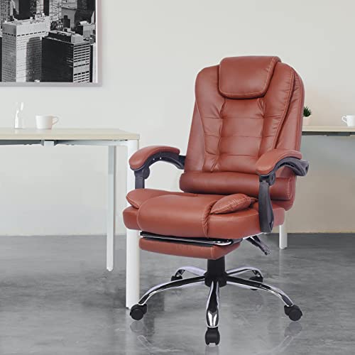 Big and Tall Ergonomic Leather Office Chair with Foot Rest, Brown C168705