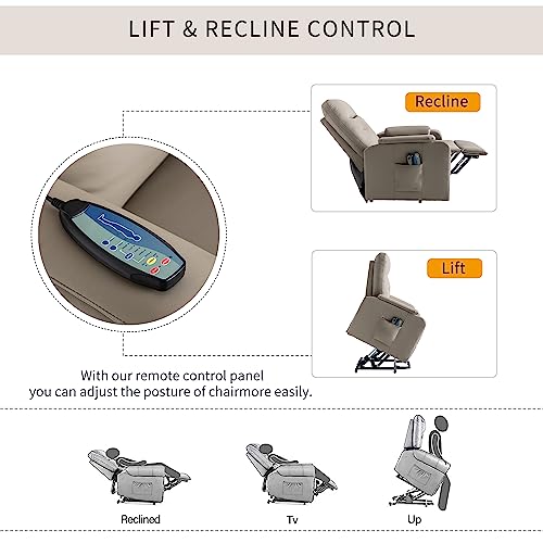 Electric Power Lift Recliner Chair with Massage for Elderly, Grey S3347