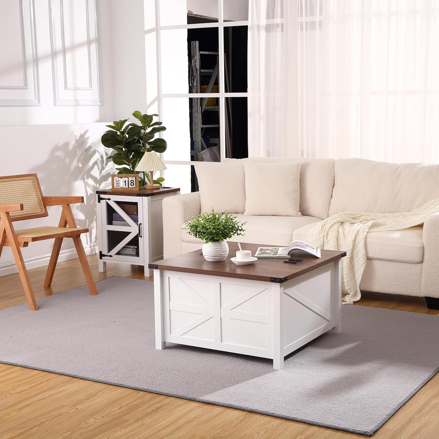 Farmhouse Square Coffee Table with Hidden Storage U744