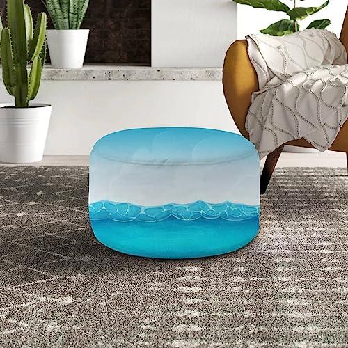 Round Pouf Ottoman Sea Animals Seamless Bright Shells Starfish Cute Foot Stool Cotton Linen Removable C21167