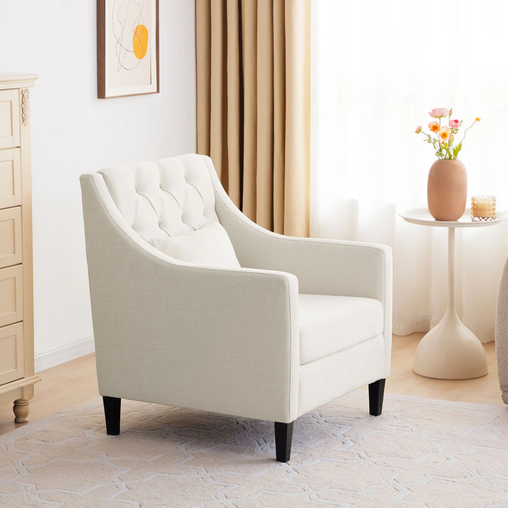HUIMO Mid Century Modern Accent Chair, Upholstered Fabric Armchair with Wood Frame (Beige) C438319