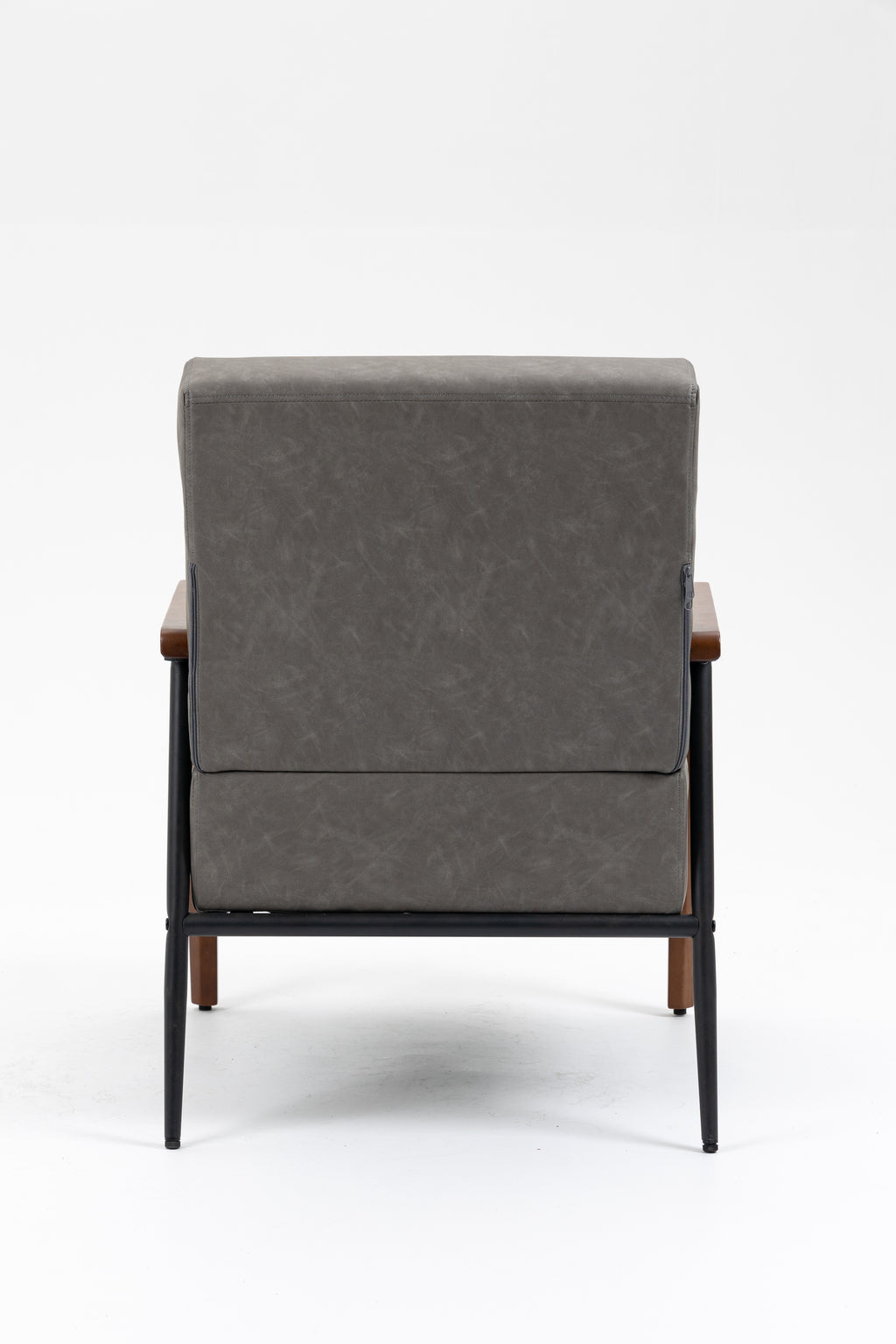 Mid-Century Modern Leather Armchair with Solid Wood Armrest S55508