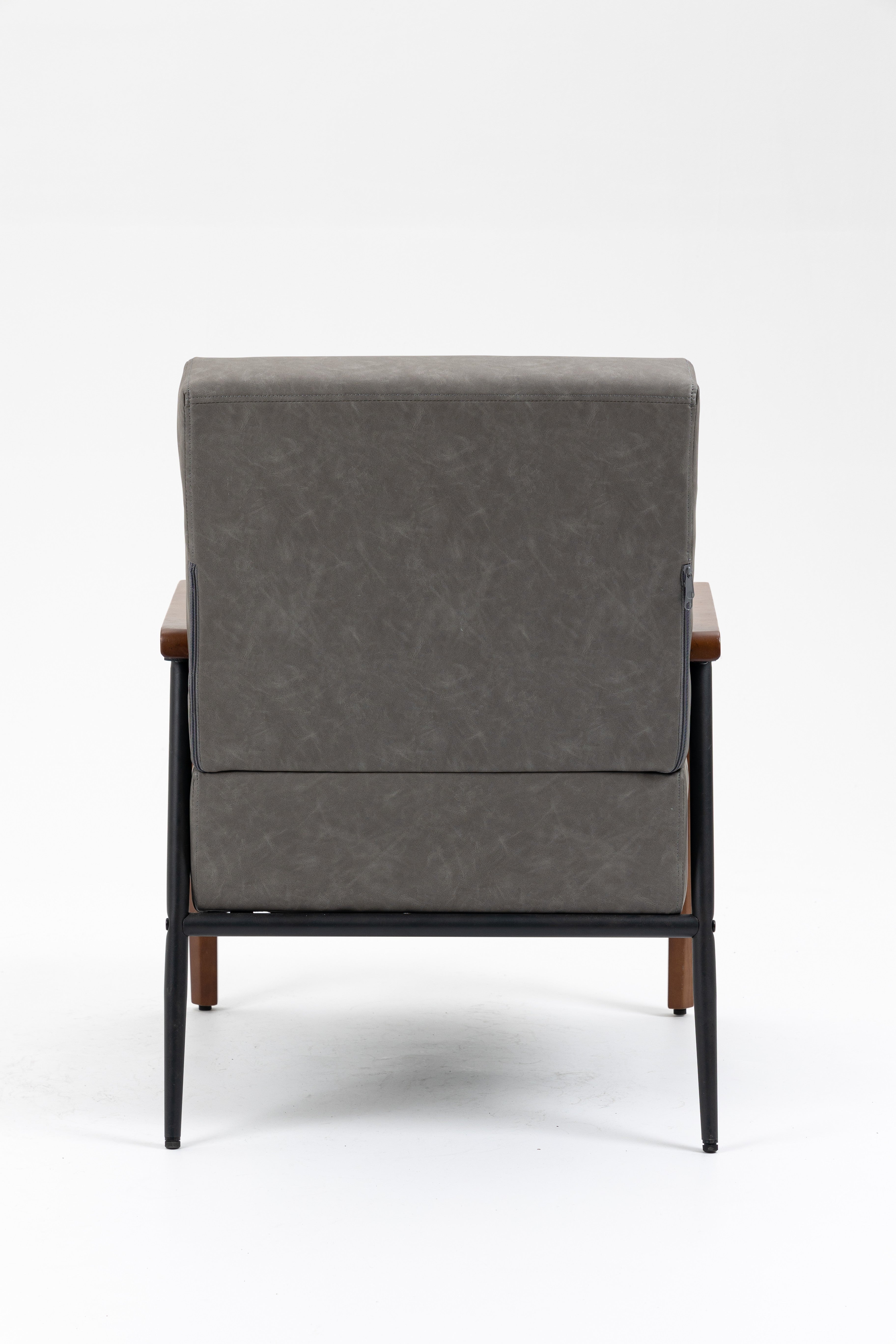 Mid-Century Modern Leather Armchair with Solid Wood Armrest S55508