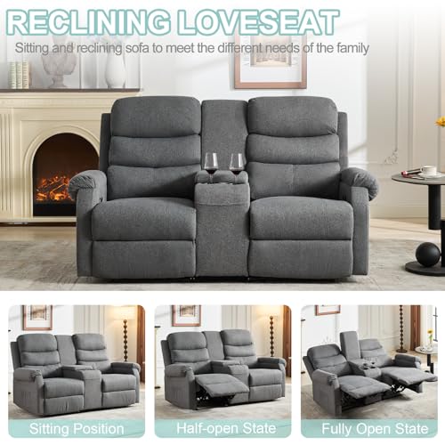 Reclining Loveseat with Console, 2-Seater Manual Recliner Sofa for Living Room D8118
