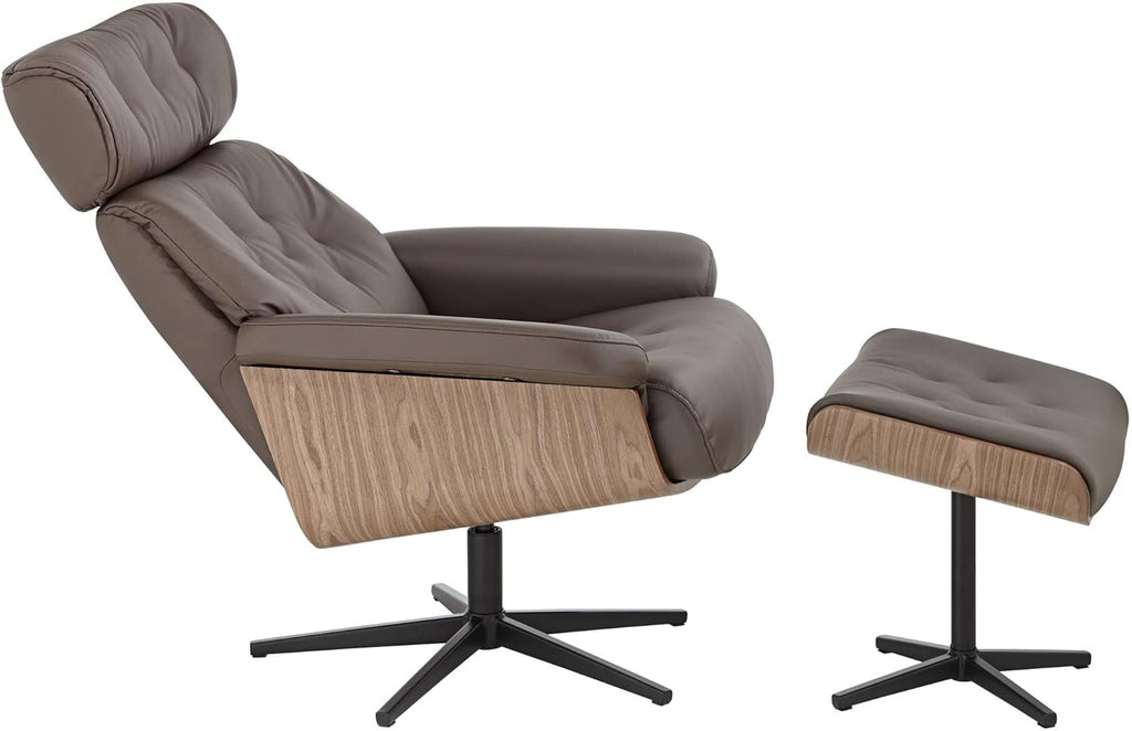 BenchMaster Malibu Chocolate Tufted Faux Leather Swivel Recliner with Ottoman O163593