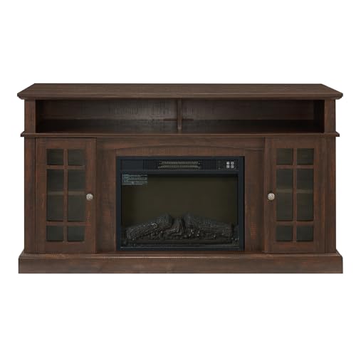 Farmhouse TV Stand with Electric Fireplace for TVs up to 65", Dark Grey G2651