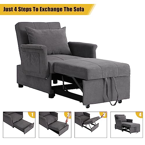 Convertible Chair Sleeper Bed, Folding Ottoman Guest Bed 3 in 1 PU Leather Futon Chair with Lumbar Pillow O60689