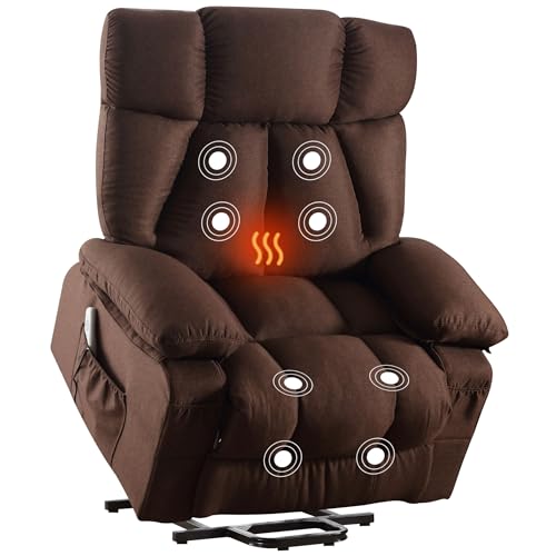 Oversized Power Lift Recliner Chair for Elderly, Big and Tall Lift Chair with Massage and Heat for Living Room, Fabric Electric Recliner Chairs with 4 Side Pockets, USB Charge Port, Blue