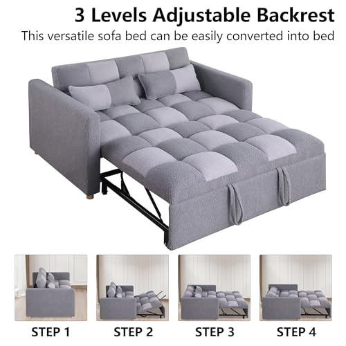 Loveseat Sleeper Sofa with Adjustable Backrest, Teddy Fabric Couch Bed (Brown) C96832