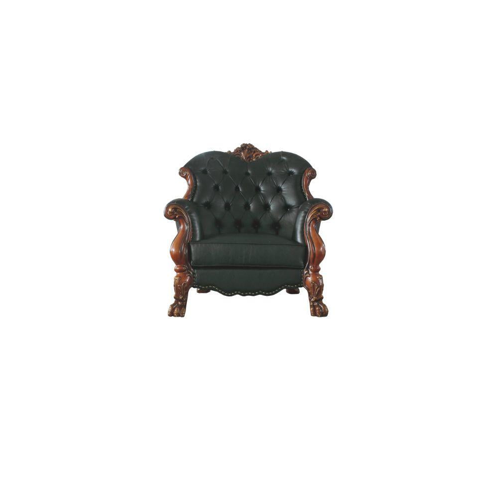 Luxury Vintage Cherry Oak & Black PU Dresden Sofa Set 3P ACME B342