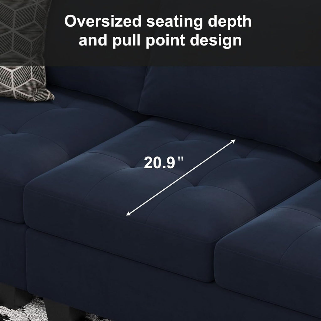 Belffin Velvet Modular 4 Seat Sofa Couch for Living Room Blue K5711