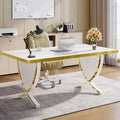 Tribesigns 63" Modern Executive Desk, Large Office Desk with Thickened Frame, Glossy Computer Desk Writing Desk Study Table for Home Office, White & Gold